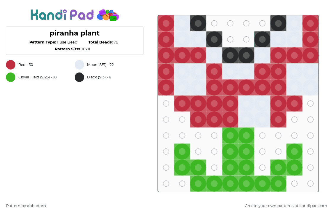 piranha plant - Fuse Bead Pattern by abbadorn on Kandi Pad - green,red