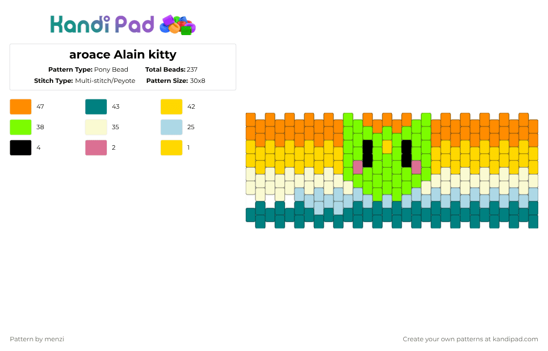 aroace Alien kitty - Pony Bead Pattern by menzi on Kandi Pad - orange,green,yellow,teal