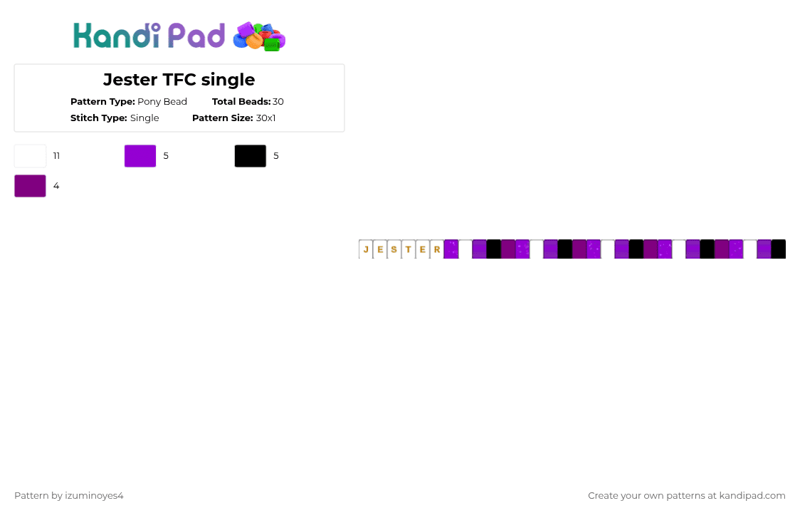 Jester TFC single - Pony Bead Pattern by noxiebeingnoxious on Kandi Pad - purple,pink,tfc,jester