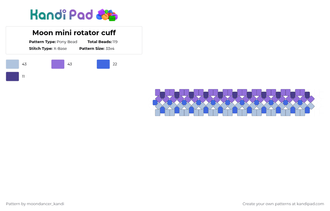Moon mini rotator cuff - Pony Bead Pattern by moondancer_kandi on Kandi Pad - light blue,purple,cotddarkness