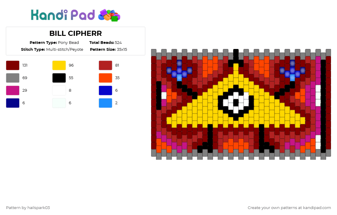 BILL CIPHERR - Pony Bead Pattern by hailspark03 on Kandi Pad - brown,yellow,gray,red