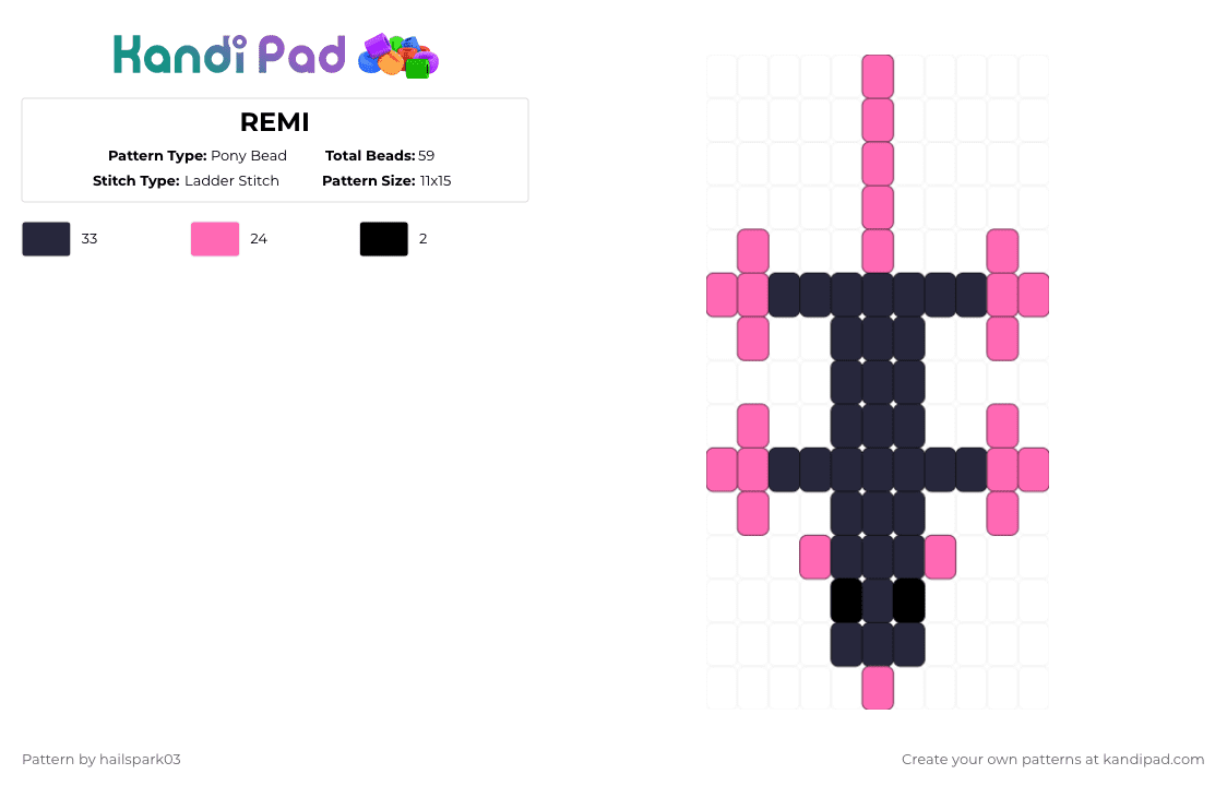 REMI - Pony Bead Pattern by hailspark03 on Kandi Pad - pink,black