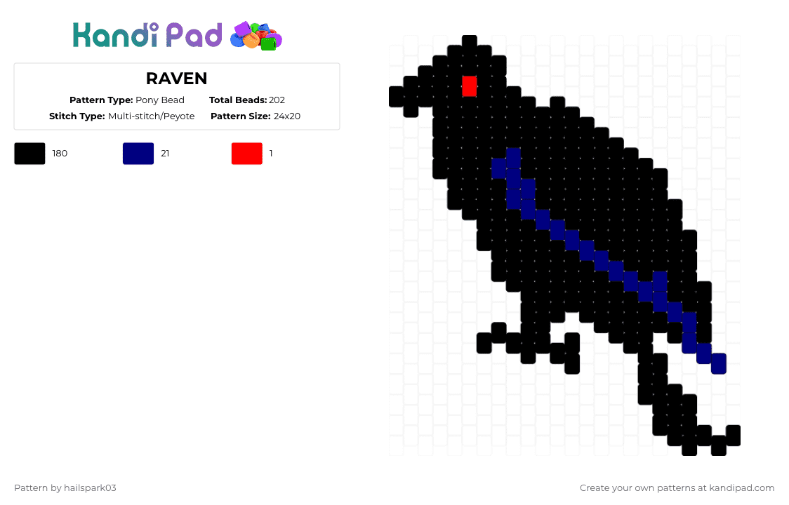 RAVEN - Pony Bead Pattern by hailspark03 on Kandi Pad - black, purple