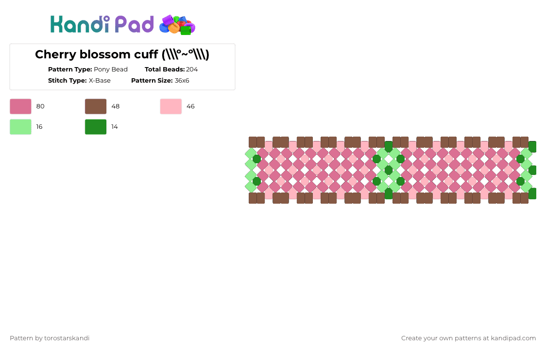 Cherry blossom cuff (\\\\\\º~º\\\\\\) - Pony Bead Pattern by torostarskandi on Kandi Pad - tan,pink