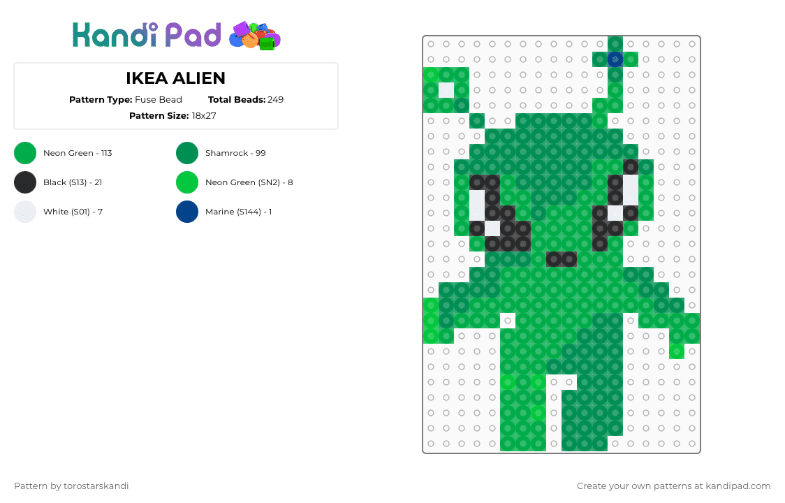 IKEA ALIEN - Fuse Bead Pattern by torostarskandi on Kandi Pad - green