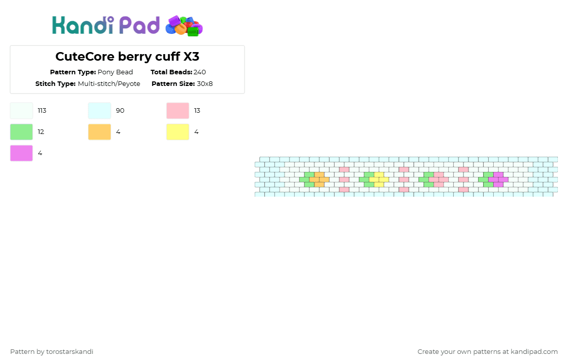 CuteCore berry cuff X3 - Pony Bead Pattern by torostarskandi on Kandi Pad - 