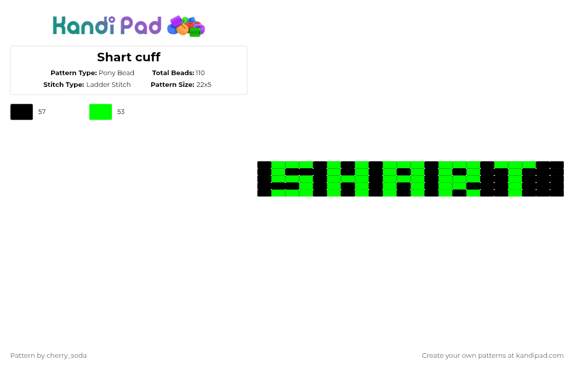 Shart cuff - Pony Bead Pattern by cherry_soda on Kandi Pad - black, cuff, green, ladder cuff, nsfw, poop, shart