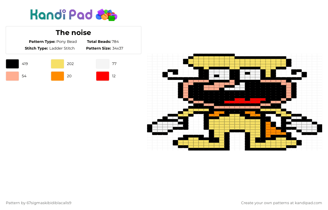 The noise - Pony Bead Pattern by 67sigmaskibidiblacalls9 on Kandi Pad - black,yellow