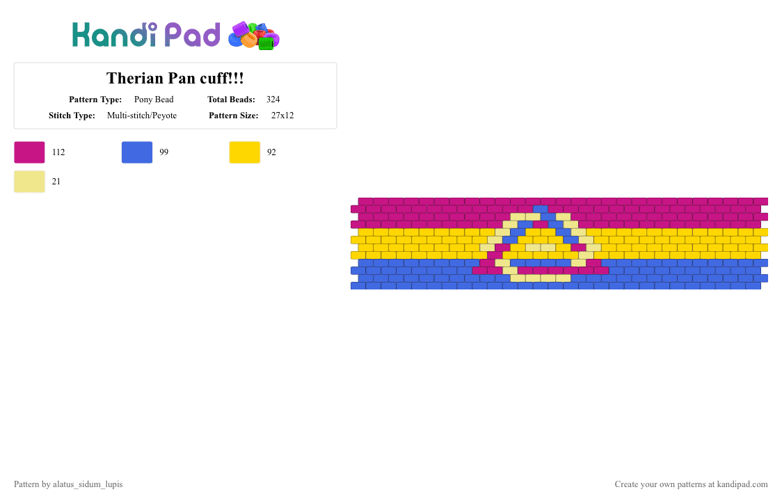 Therian Pan cuff!!! - Pony Bead Pattern by alatus_sidum_lupis on Kandi Pad - pink,yellow