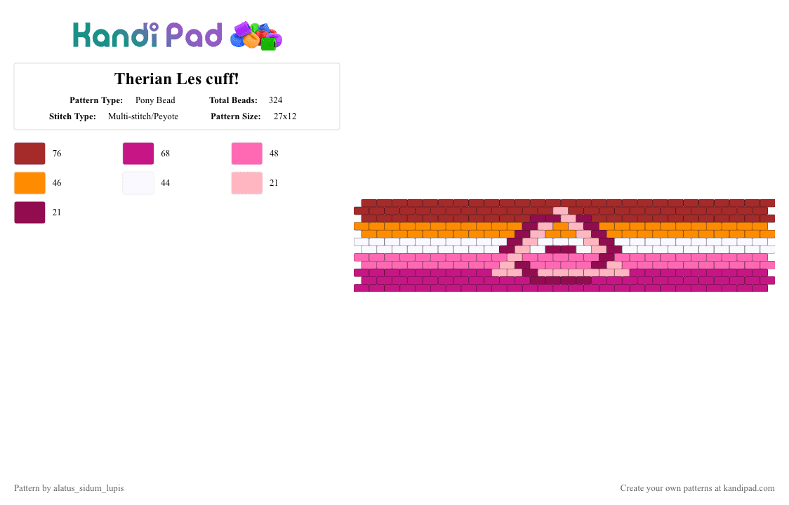 Therian Les cuff! - Pony Bead Pattern by alatus_sidum_lupis on Kandi Pad - pink