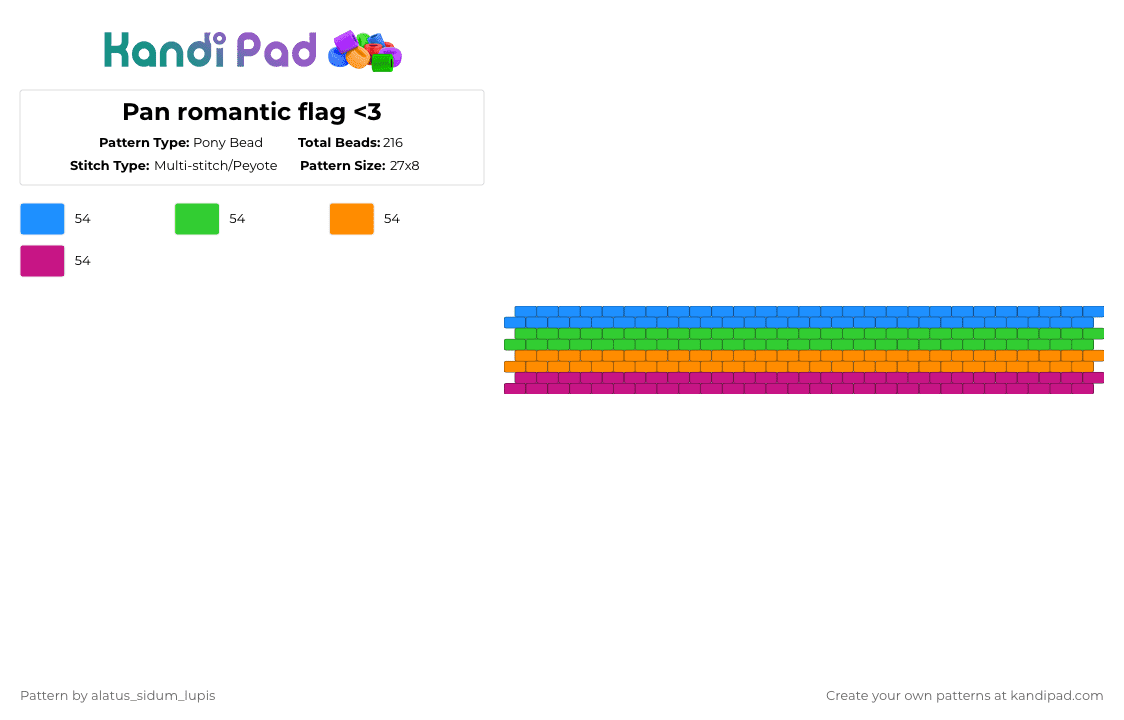 Pan romantic flag - Pony Bead Pattern by alatus_sidum_lupis on Kandi Pad - light blue,green,orange,pink