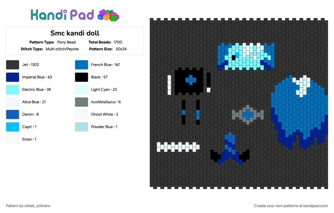 Smc kandi doll - Pony Bead Pattern by xthee_solivanx on Kandi Pad - black, blue