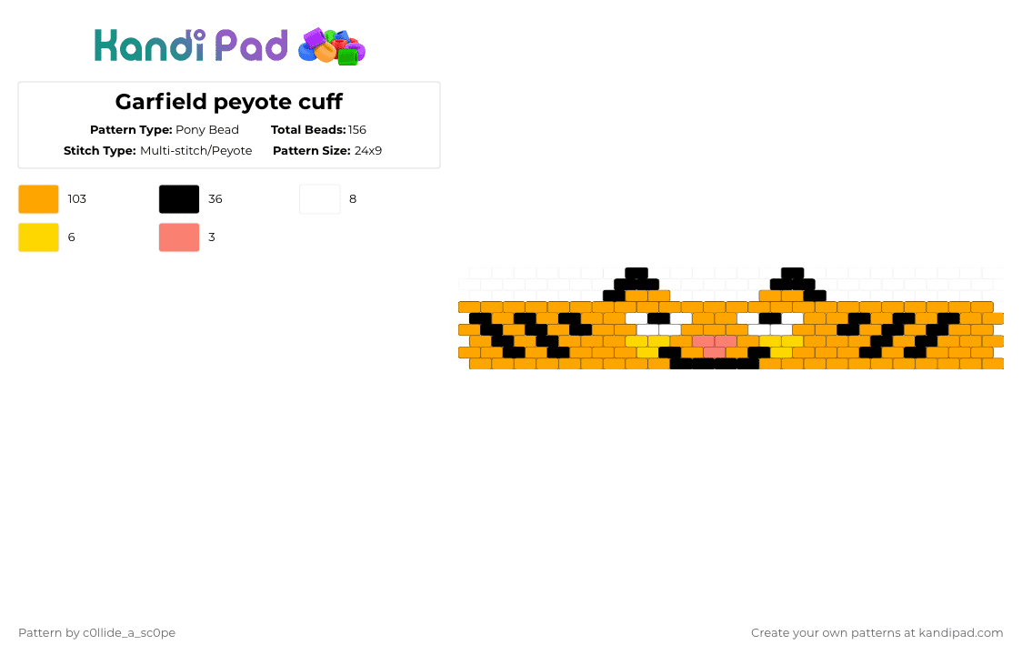 Garfield peyote cuff - Pony Bead Pattern by c0llide_a_sc0pe on Kandi Pad - orange