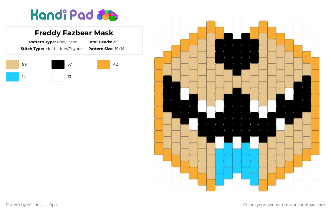 Freddy Fazbear Mask - Pony Bead Pattern by c0llide_a_sc0pe on Kandi Pad - beige