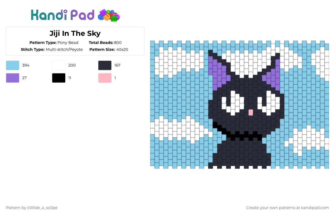 Jiji In The Sky - Pony Bead Pattern by c0llide_a_sc0pe on Kandi Pad - light blue
