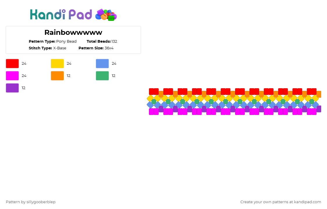 Rainbowwwww - Pony Bead Pattern by sillygooberblep on Kandi Pad - red,yellow,light blue,pink