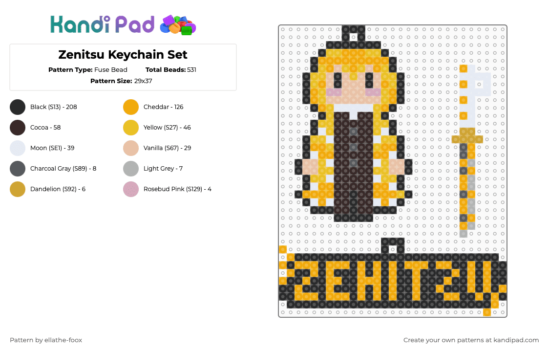 Zenitsu Keychain Set - Fuse Bead Pattern by ellathe-foox on Kandi Pad - orange,yellow,brown,kny,lightning,thunder,zenitsu,demon slayer