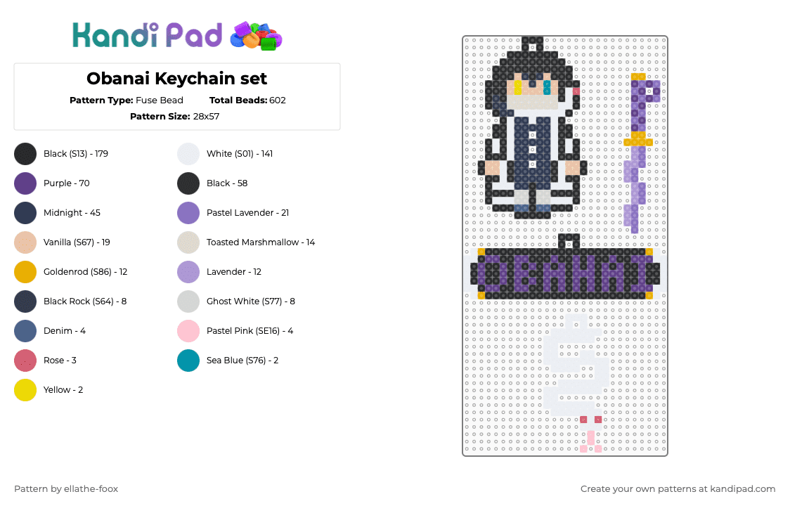 Obanai Keychain set - Fuse Bead Pattern by ellathe-foox on Kandi Pad - black,white,purple,blue,colorful,kny,kimetsu no yaiba,demon slayer,obanai,hashira,iguro
