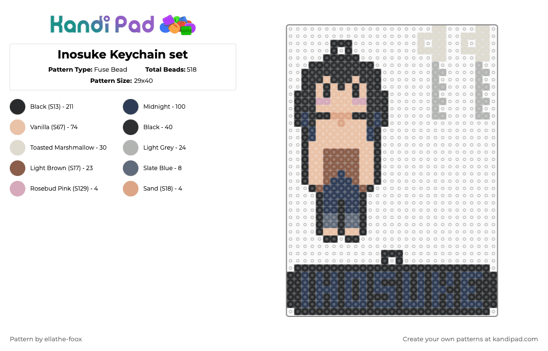 Inosuke Keychain set - Fuse Bead Pattern by ellathe-foox on Kandi Pad - black,beige,purple,inosuke,kny,demon slayer,beast,breathing
