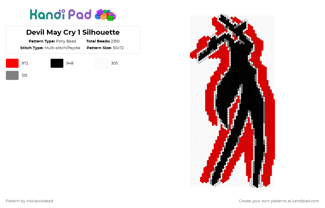 Devil May Cry 1 Silhouette - Pony Bead Pattern by inkclawisdead on Kandi Pad - capcom, devil may cry, devil may cry 1, dmc, dmc trish, logo, red, trish