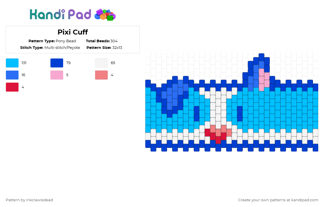 Pixi Cuff - Pony Bead Pattern by inkclawisdead on Kandi Pad - light blue,blue