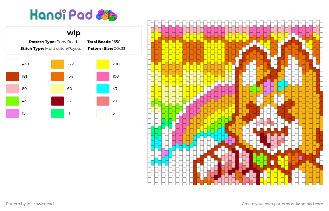 wip - Pony Bead Pattern by inkclawisdead on Kandi Pad - orange, pink, red, yellow