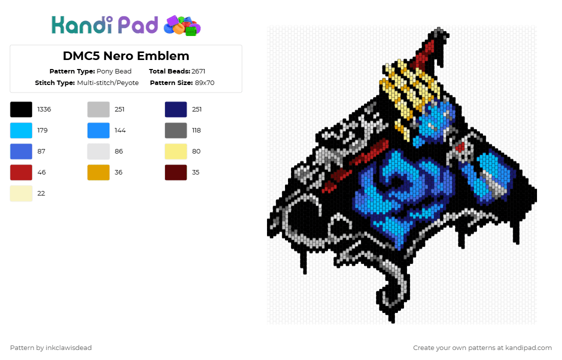 DMC5 Nero Emblem - Pony Bead Pattern by inkclawisdead on Kandi Pad - black,beige,purple,light blue,dmc,devil may cry,devil may cry 5,dmc nero,nero,emblem,capcom