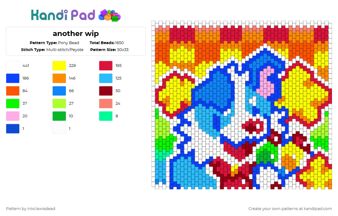 another wip - Pony Bead Pattern by inkclawisdead on Kandi Pad - orange,red,yellow,blue