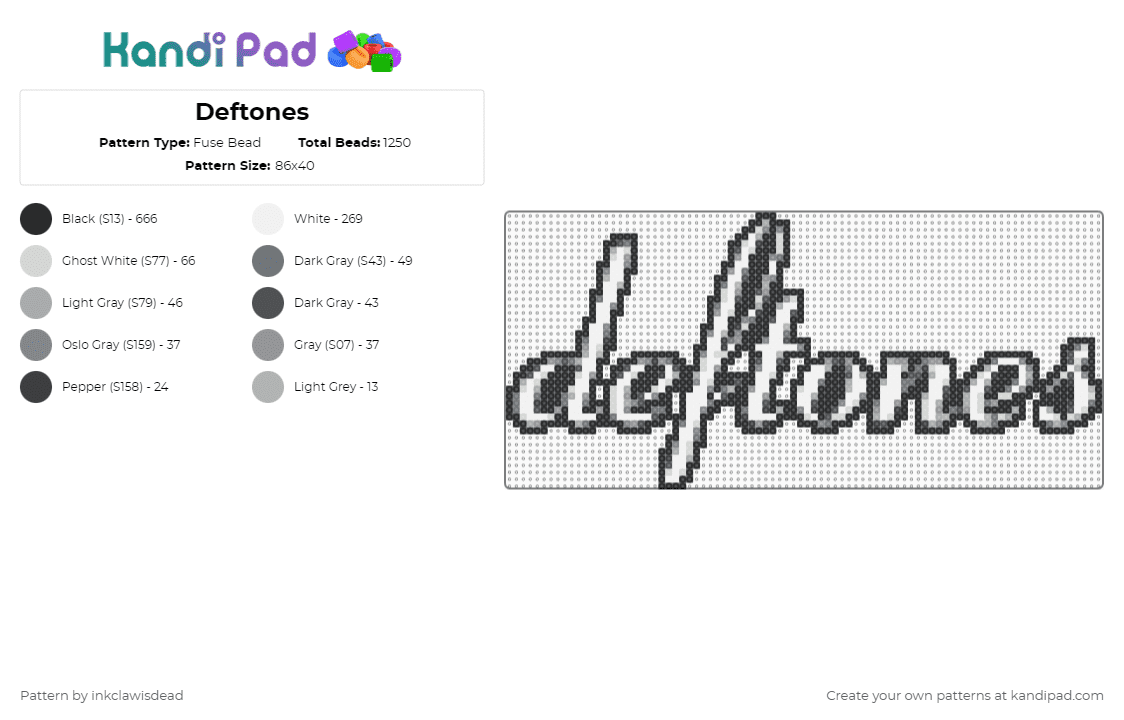 Deftones - Fuse Bead Pattern by inkclawisdead on Kandi Pad - deftones