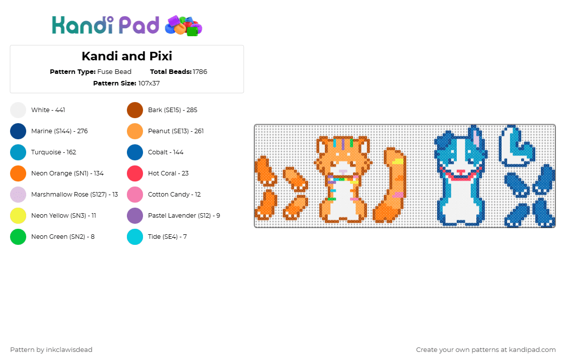 Kandi and Pixi - Fuse Bead Pattern by inkclawisdead on Kandi Pad - blue,red,orange