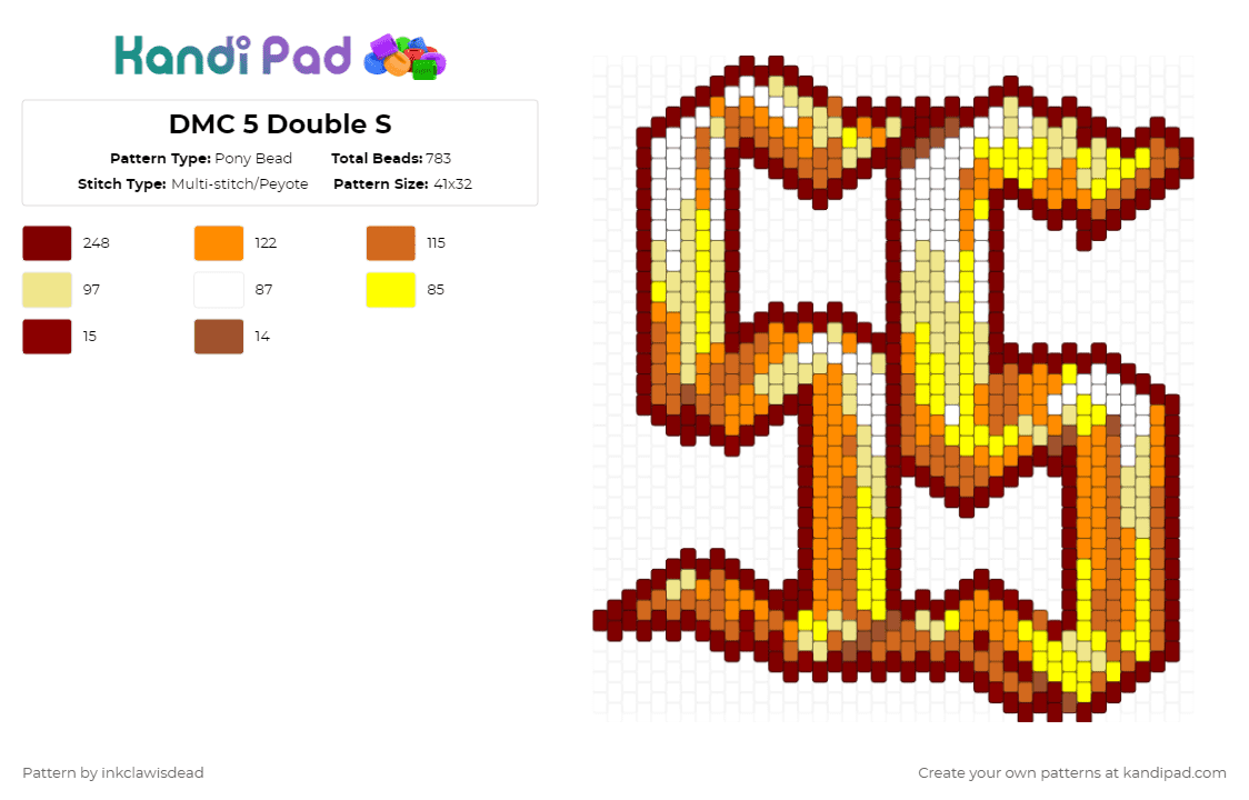 DMC 5 Double S Rank Pony Bead Pattern - Kandi Pad | Kandi Patterns ...