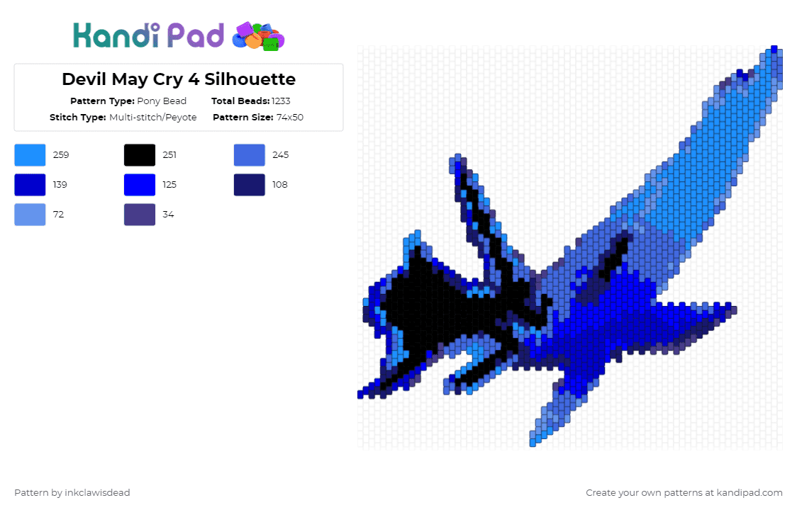 Devil May Cry 4 Silhouette - Pony Bead Pattern by inkclawisdead on Kandi Pad - light blue,purple,devil may cry,devil may cry 4,devil may cry nero,nero,logo,dmc
