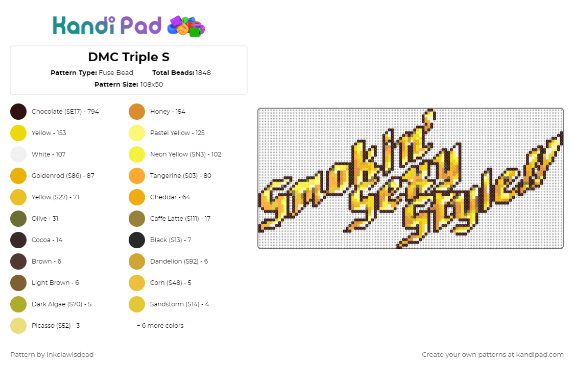DMC Smokin\' Sexy Style - Fuse Bead Pattern by inkclawisdead on Kandi Pad - brown, devil may cry, devil may cry 5, dmc, orange, yellow