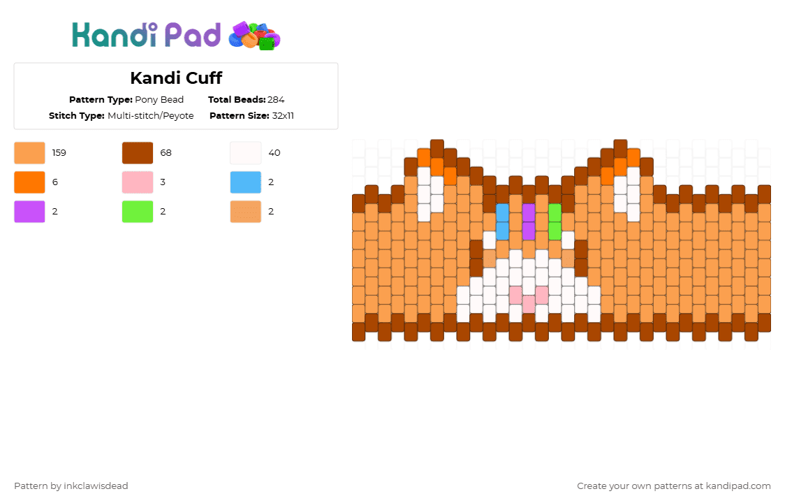 Kandi Cuff - Pony Bead Pattern by inkclawisdead on Kandi Pad - orange,red