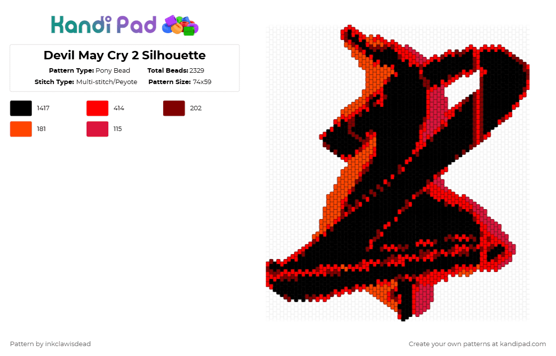 Devil May Cry 2 Silhouette - Pony Bead Pattern by inkclawisdead on Kandi Pad - red,dmc,devil may cry,devil may cry 2,dmc dante,dante,logo,capcom