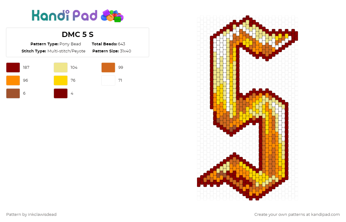 DMC 5 S Rank Pony Bead Pattern - Kandi Pad | Kandi Patterns, Fuse Bead ...