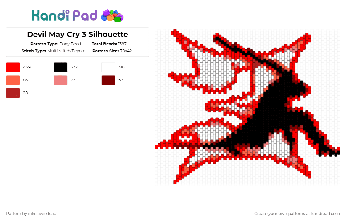 Devil May Cry 3 Silhouette - Pony Bead Pattern by inkclawisdead on Kandi Pad - red,dmc,devil may cry,devil may cry 3,dmc dante,dante,logo