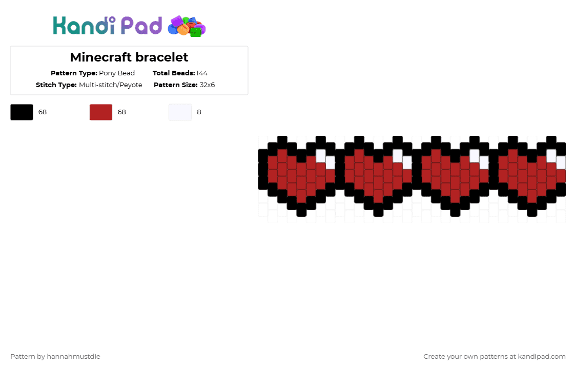 Minecraft bracelet - Pony Bead Pattern by hannahmustdie on Kandi Pad - red