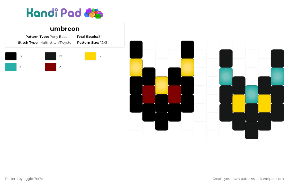 umbreon - Pony Bead Pattern by eggitc7rx7c on Kandi Pad - black,yellow,umbreon,shiny umbreon,pokemon,charm,small,simple