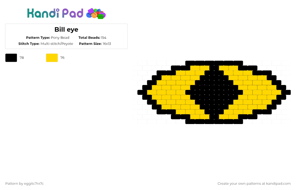 Bill eye - Pony Bead Pattern by eggitc7rx7c on Kandi Pad - black,yellow,bill cipher,gravityfalls