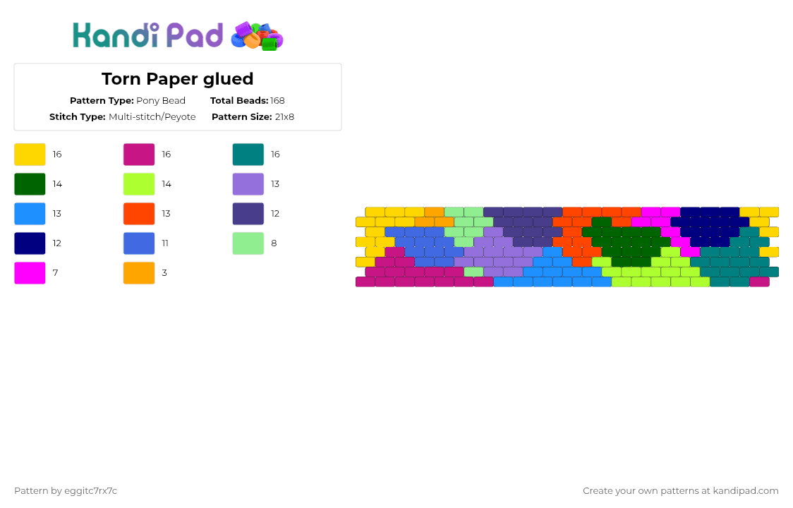 Torn Paper glued - Pony Bead Pattern by eggitc7rx7c on Kandi Pad - pink,teal,purple,green,cotdcollages,colorful