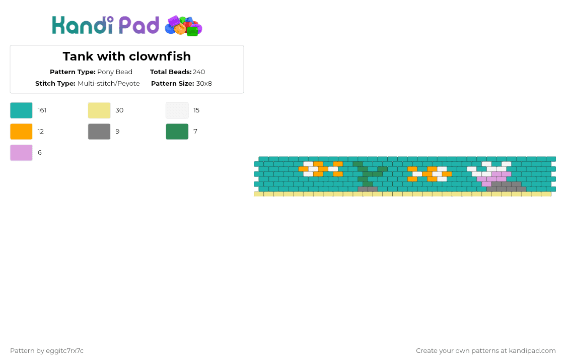 Tank with clownfish - Pony Bead Pattern by eggitc7rx7c on Kandi Pad - teal,cotdclownfish,fish