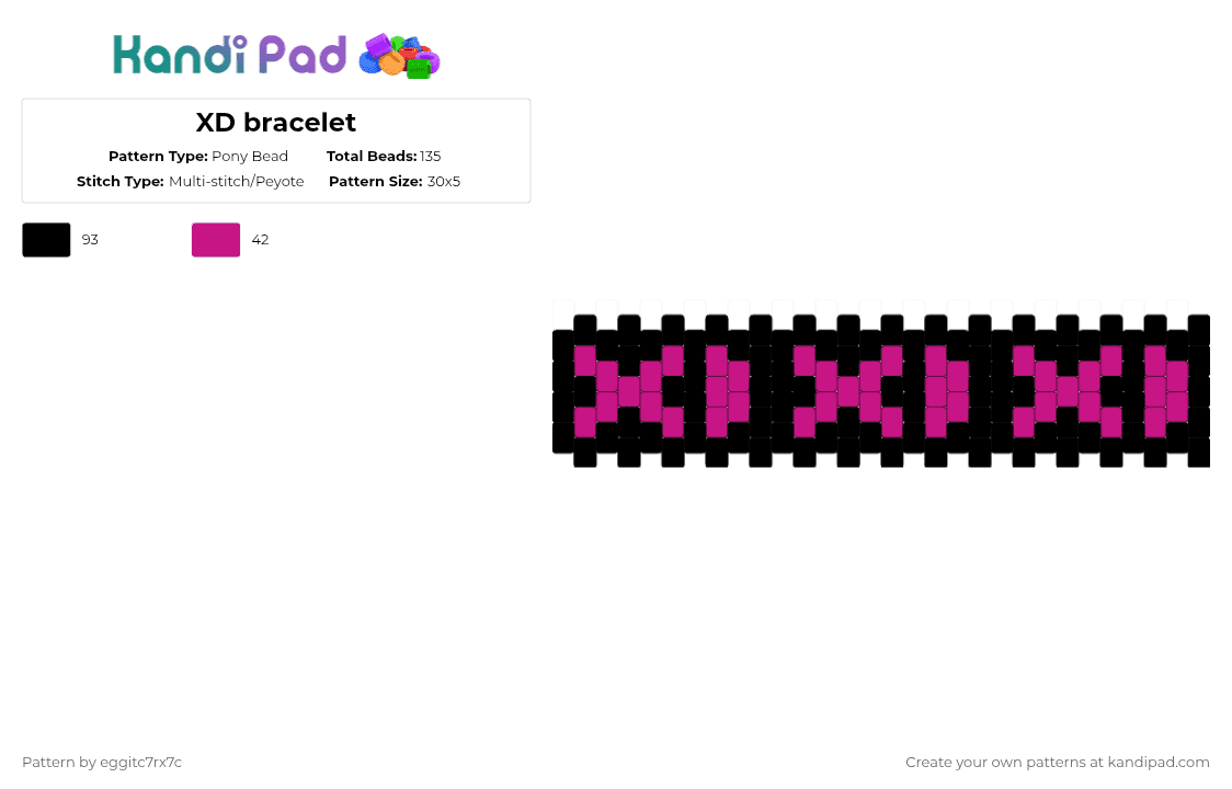XD bracelet - Pony Bead Pattern by eggitc7rx7c on Kandi Pad - pink,black,emotions,xd