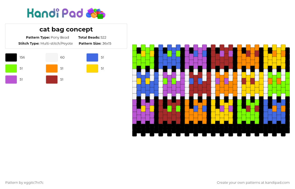 cat bag concept - Pony Bead Pattern by eggitc7rx7c on Kandi Pad - green,yellow,red,colorful