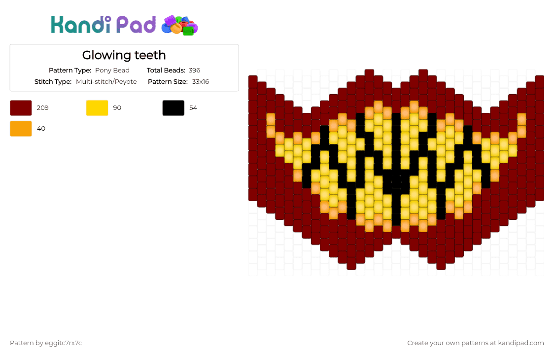 Glowing teeth - Pony Bead Pattern by eggitc7rx7c on Kandi Pad - brown,mask,teeth,yellow,red,grin,monster