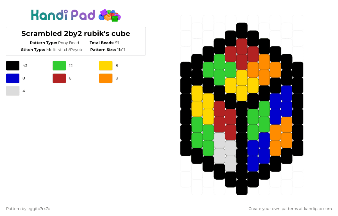 Scrambled 2by2 rubik\'s cube - Pony Bead Pattern by eggitc7rx7c on Kandi Pad - black,green,cotdrubikscube,cube,colorful,charm