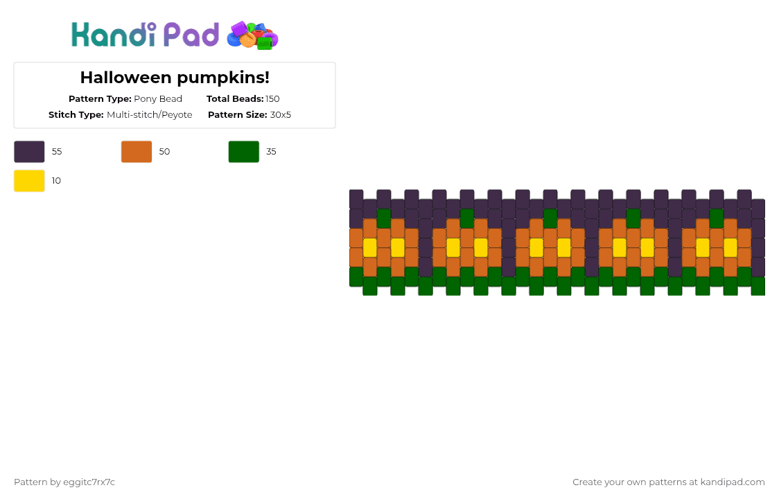 Halloween pumpkins! - Pony Bead Pattern by eggitc7rx7c on Kandi Pad - orange,green,cotdhalloween2025,halloween,pumpkins,jack o lanterns