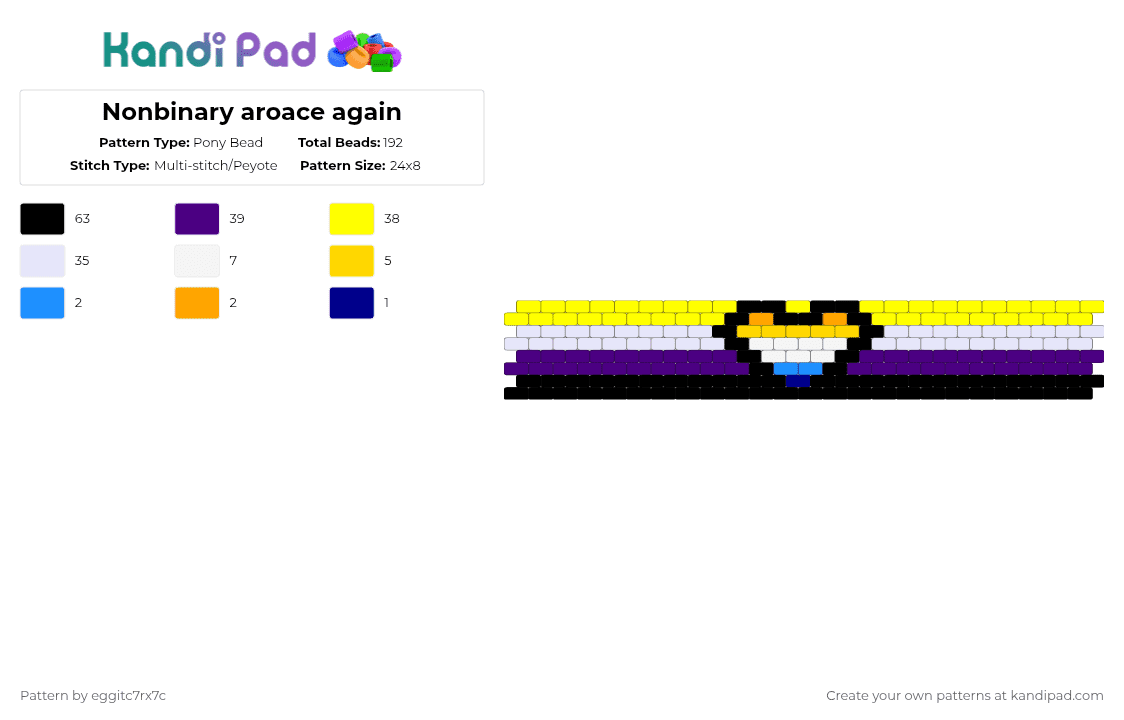 Nonbinary aroace again - Pony Bead Pattern by eggitc7rx7c on Kandi Pad - purple,yellow,aroace,nonbinary,pride,lgbtq,lgbt,heart