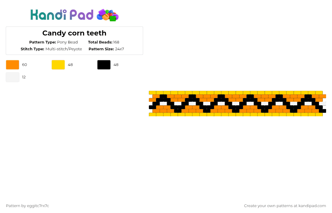 Candy corn teeth - Pony Bead Pattern by eggitc7rx7c on Kandi Pad - candy corn, halloween, orange, spooky, teeth, yellow