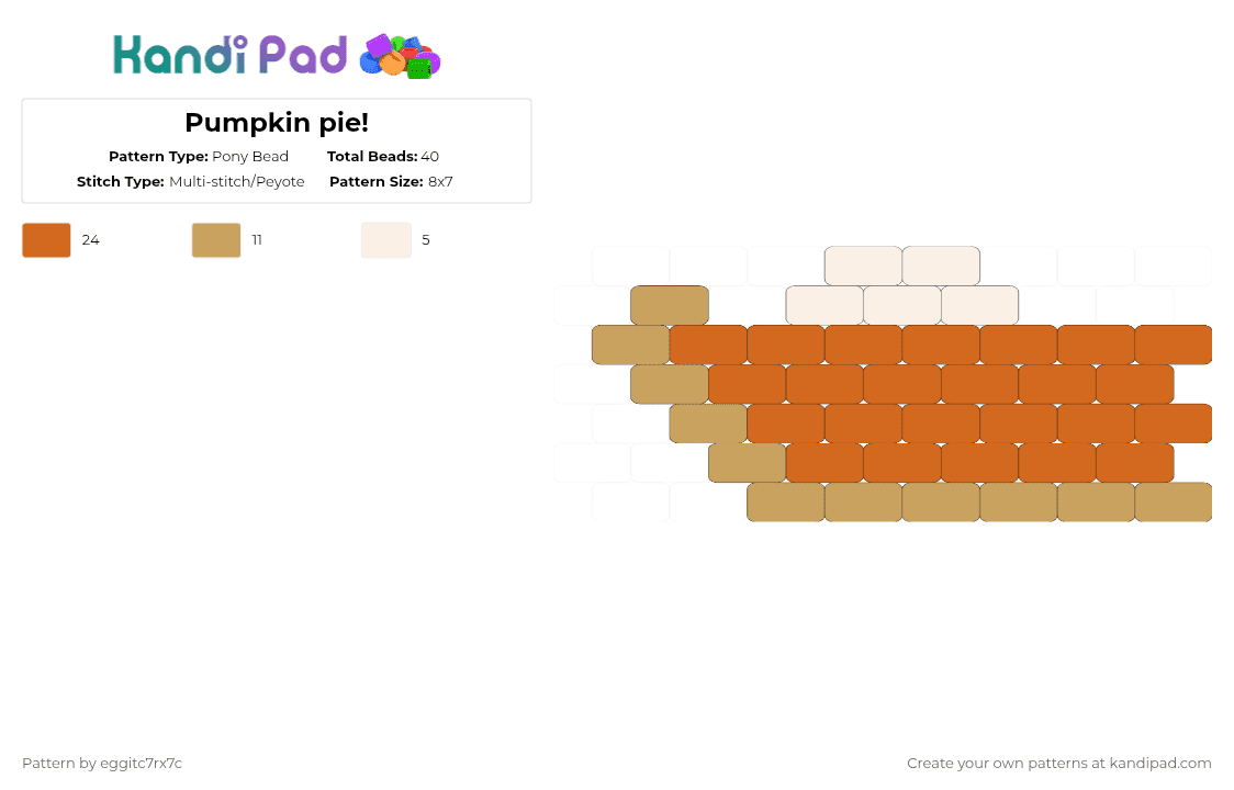 Pumpkin pie! - Pony Bead Pattern by eggitc7rx7c on Kandi Pad - cotdthanksgiving2025, food, orange, pie, pumpkin